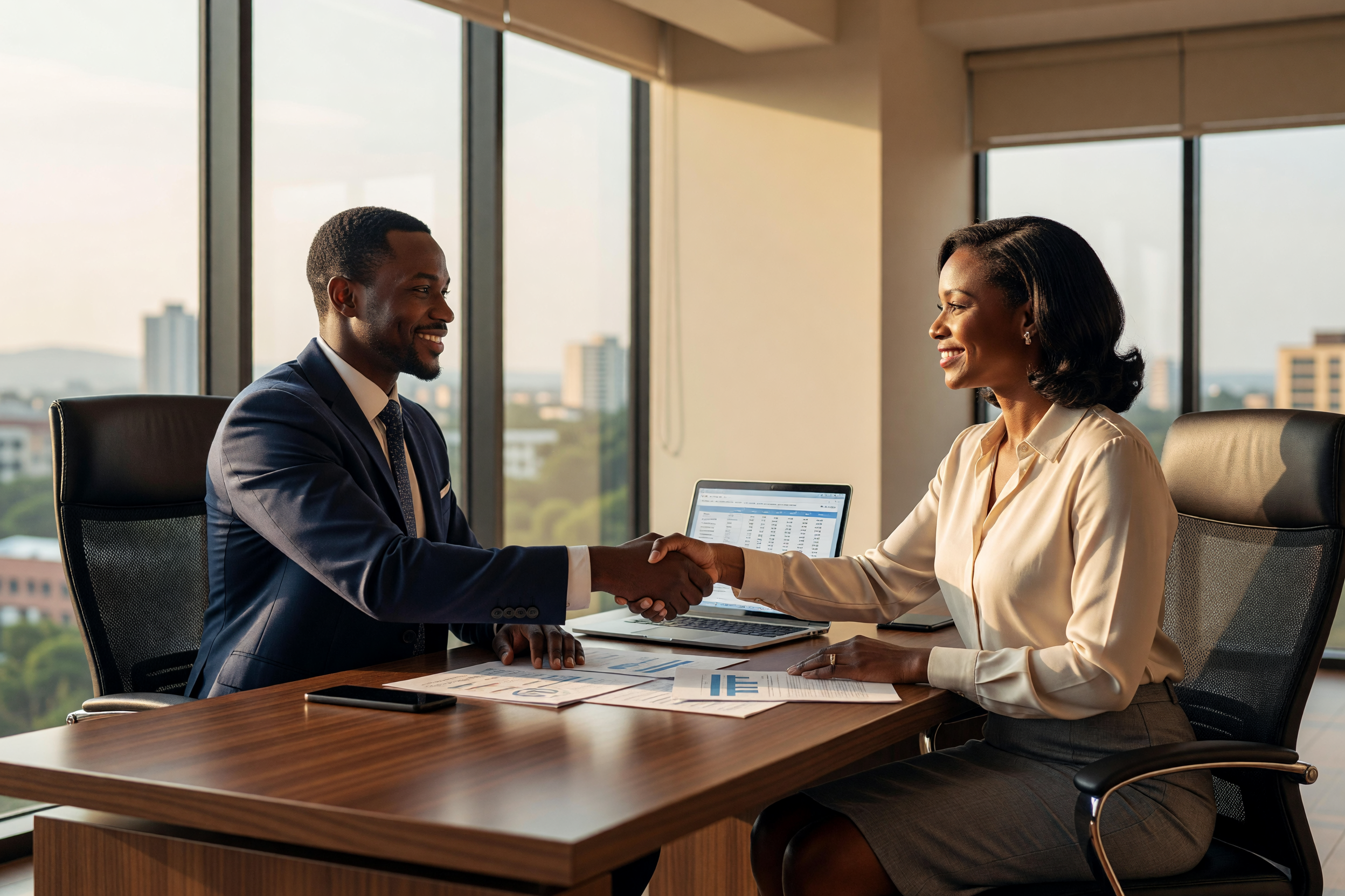 Professional meeting and handshake — Progress Consulting Uganda